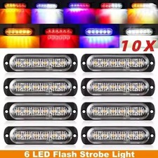 10x Amberwhite 6 Led Strobe Light Bar Car Truck Flashing Warning Hazard Beacon