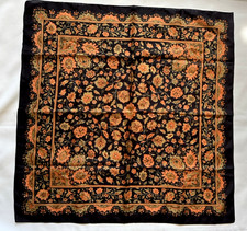 Gorgeous Vintage Light Orange Square Floral Paisley Scarf 26.5 x26.5" Black