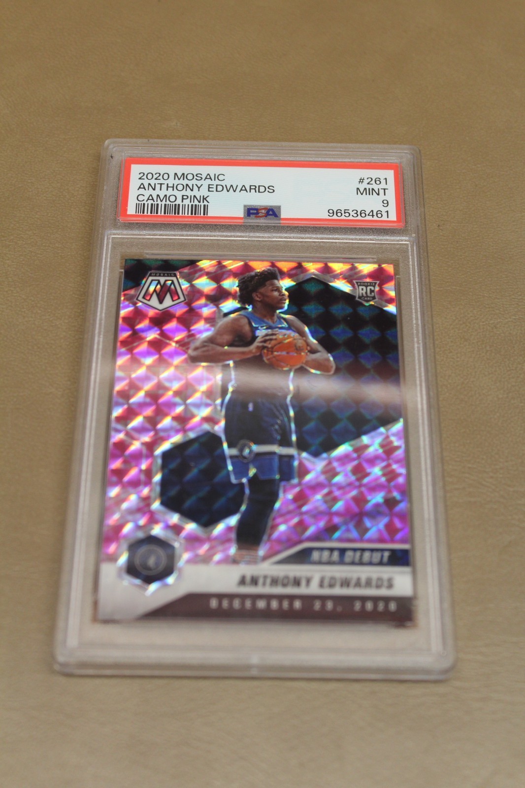 2020-21 Mosaic Anthony Edwards RC Camo Pink NBA Debut #261 Timberwolves PSA 9