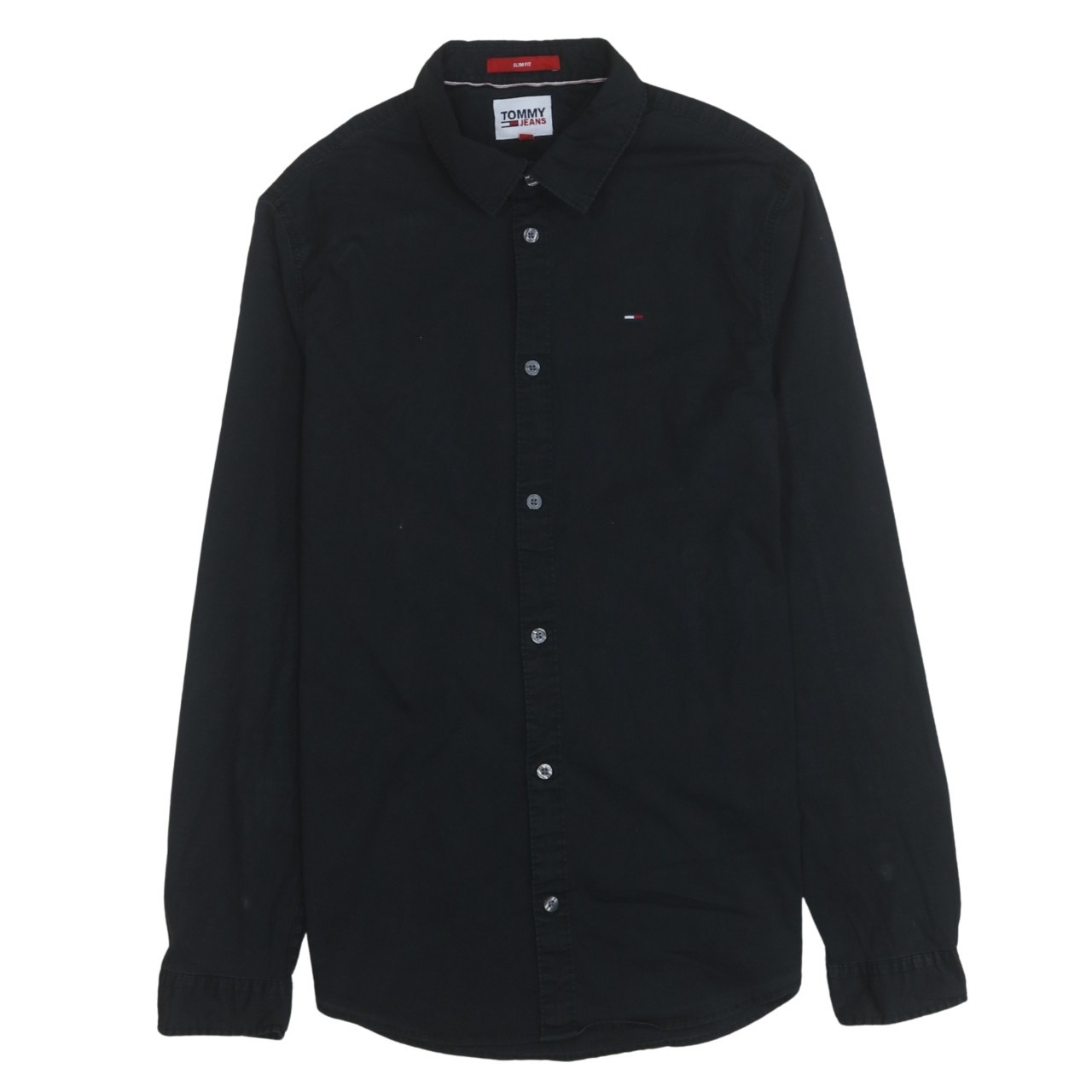 Tommy Jeans Womens Shirt Black Long Sleeve Button Up Embroidered Flag Logo L