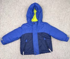 Cat Jack Boys Size 12M Blue Puffer Coat With Hood Double Zip Removable Fleece