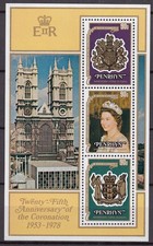 Penrhyn Courrier Yvert 100/102 Feuille MNH 25 Jubilé Couronnement Elisabeth II