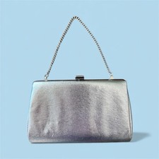 VTG 1950- 1960ss Silver Purse Clutch Evening Bag with Chain Metallic