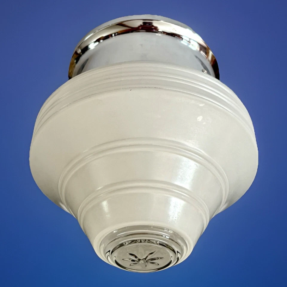 Vtg "MINI" 1930's-1950's Art Deco Nouveau Glass Shade Ceiling Light Fixture  - Image 2 of 4