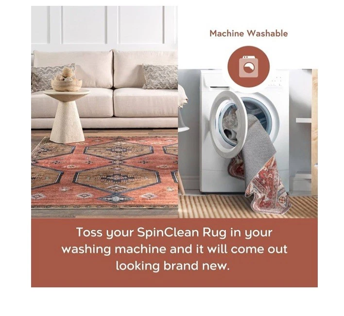 Area Rug, 5' x 8', Ivory , Transitional Medallion, Machine Washable - Image 4 of 4