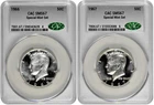 1966 + 1967 SMS 50C Kennedy Half Dollar CAC Graded MS 66 Light CAM Two Coin Lot