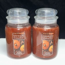 LOT OF 2-NEW-Yankee Candle SPICED PUMPKIN Large Jar 22oz Orange Housewarmer