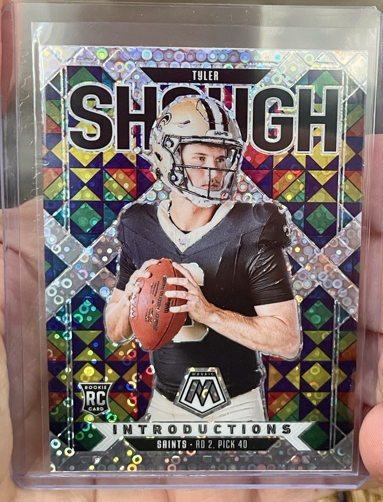 2025 Mosaic TYLER SHOUGH Introductions RC No Huddle Silver Prizm #9 Saints CLEAN