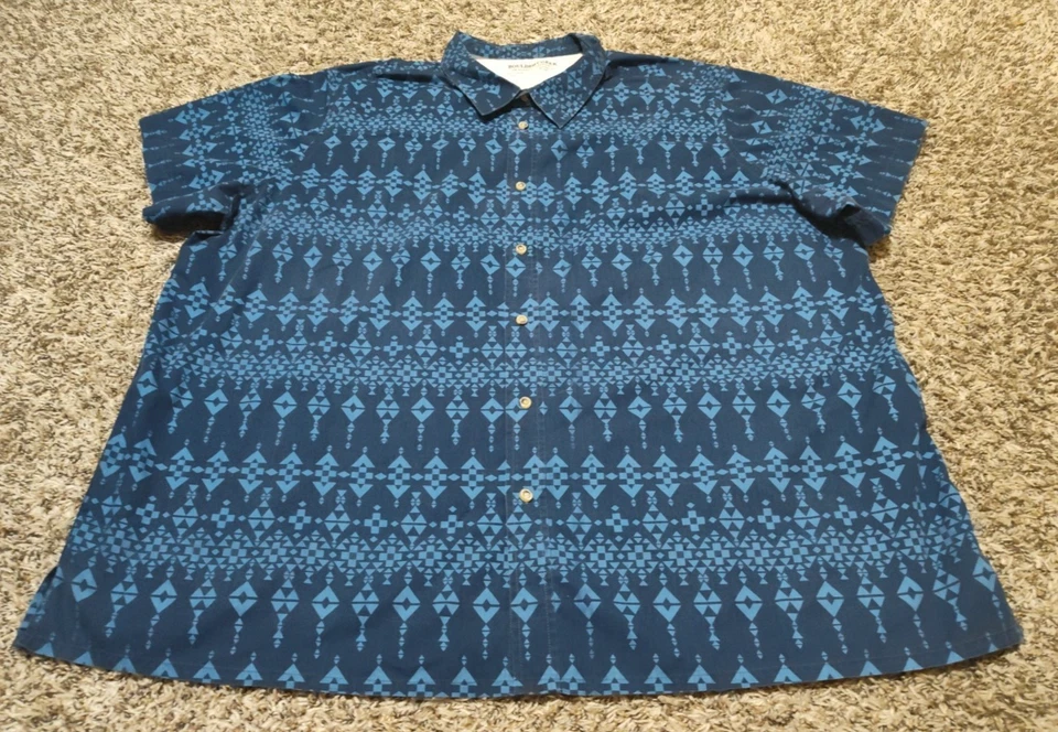 Boulder Creek Shirt Mens 4XL Big 4XB Blue Aztec Geometric Short Sleeve Button Up - Image 2 of 4