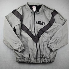 U.S. Army PFU Jacket Mens Large Long Gray Windbreaker Full Zip Skilcraft Train