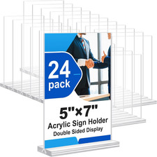 Acrylic Sign Holder 5x7 Inches 24 Pack, Double Sided Clear Display Stand Table T