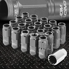 OPEN END GUNMETAL ALUMINUM SPLINE 16LUG+4LOCK NUT+KEY M12X1.5 50MM 21MM OD