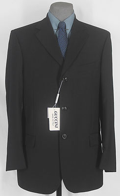 Run様 CLASSIC NWT_GUCCINI 100% SUPER 100'S WOOL LAMP BLACK 3 BUTON SUIT
