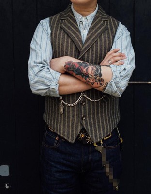 American Retro Striped Casual Tweed Wool Vest Type Male Slim Suit Vest Large Top