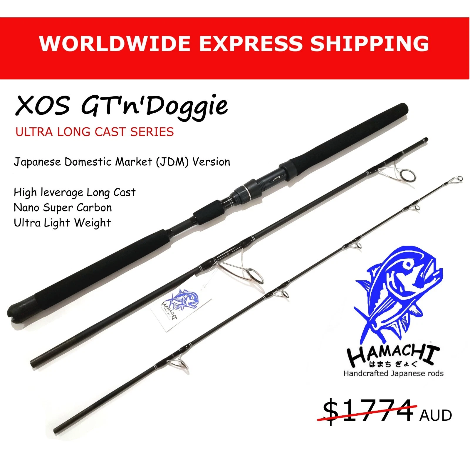 2020 HAMACHI 9'6 XOS GT'n'Doggie Ultra Cast 20 - 40lb Japanese spin fishing rod
Opens in a new windo