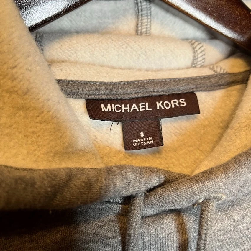 Michael Kors Felpa con Cappuccio Donna Piccola Grigio Ricamato Pullover Tasca