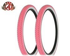2 ALTA BICYCLE WIRE BEAD CRUISER TIRES 26 x 2.125 PINK/WHITE HEAVY DUTY DIAMOND.