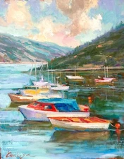Boats Original Oil Painting Impasto Artwork seascape Impressionist Art