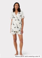Maternity Organic Cotton Giraffe Print Short Pyjama Set - Cream Size 12 Medium