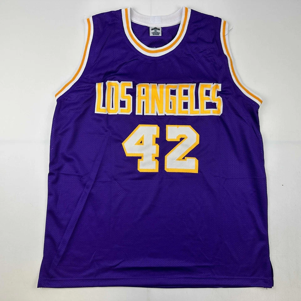 Autographed/Signed James Worthy Los Angeles LA Purple Basketball Jersey JSA COA - Image 4 of 4