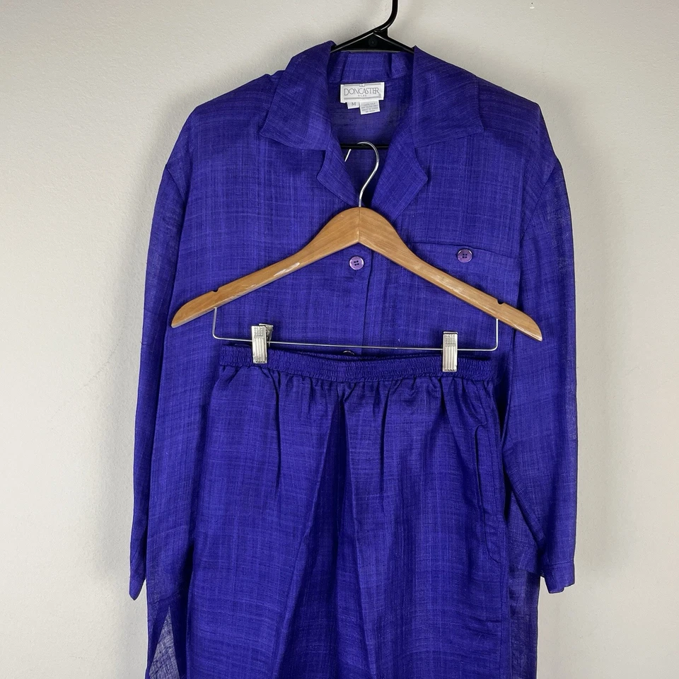 Don Caster Vintage 100% Silk Pant Suit 3 Pc Set Purple Women's Size Medium ~ NOS - Image 3 of 4