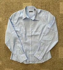 Womens Van Heusen LS Button Up Cotton Shirt Blue Size 12-14/Large No Iron
