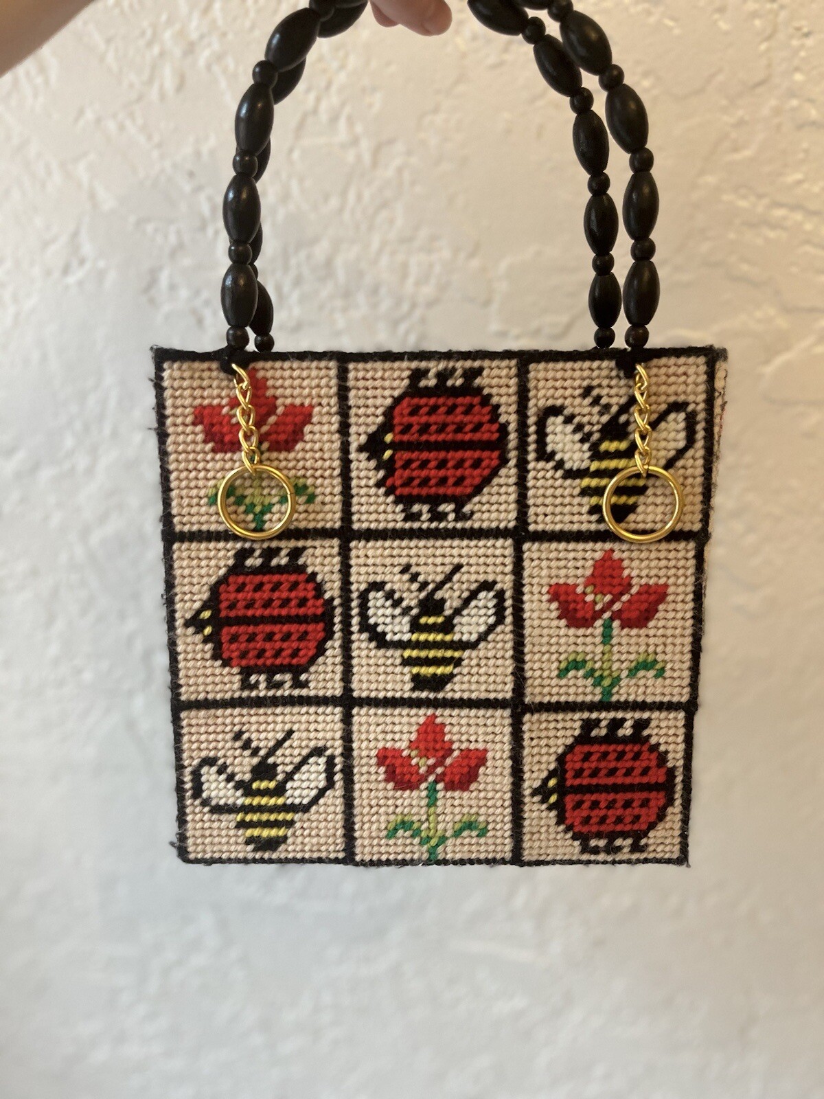 Vintage Patchwork Needlepoint  Bees And Ladybugs … - image 4