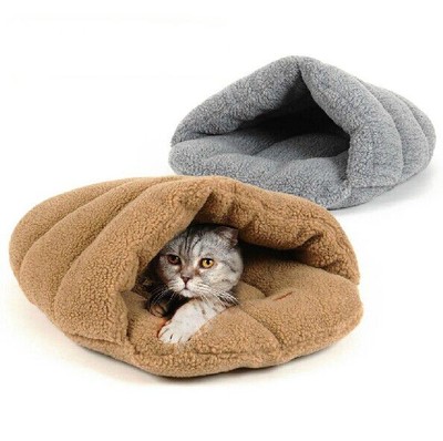 New Warm Fleece Pet Dog Cat Bed House Cushion Half Covered Bed Sleeping Bag