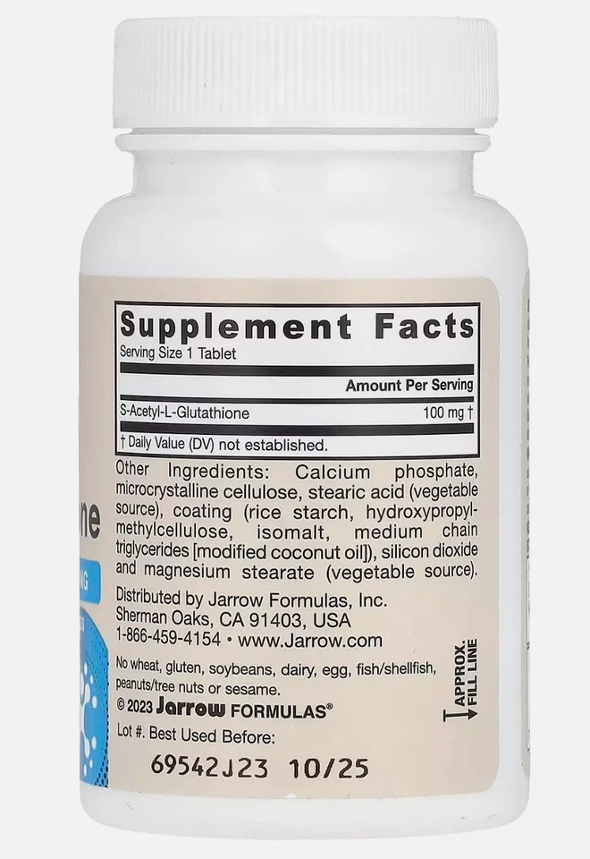 Jarrow Formulas S-Acetyl L-Glutathione 100mg 60 Tablets | Antioxidant Support - Image 2 of 2
