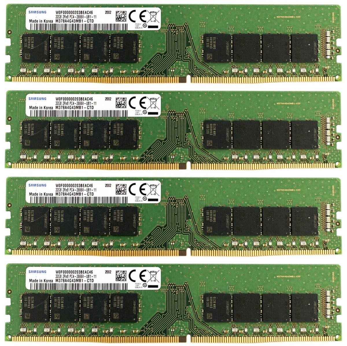 Samsung 128GB (4X32GB) DDR4 2666MHz PC4-21300 UDIMM Memory Ram