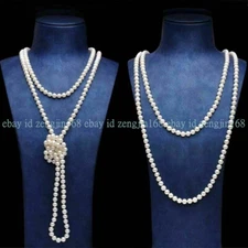 Stunning! 54/65/72/84/100" Genuine 7-8mm Natural White Cultured Pearl Necklace