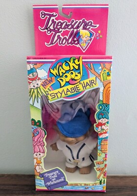 VTG 1992 Ace Treasure Trolls Wacky Doos Wishstone Doll Pink Hair NIB NOS 