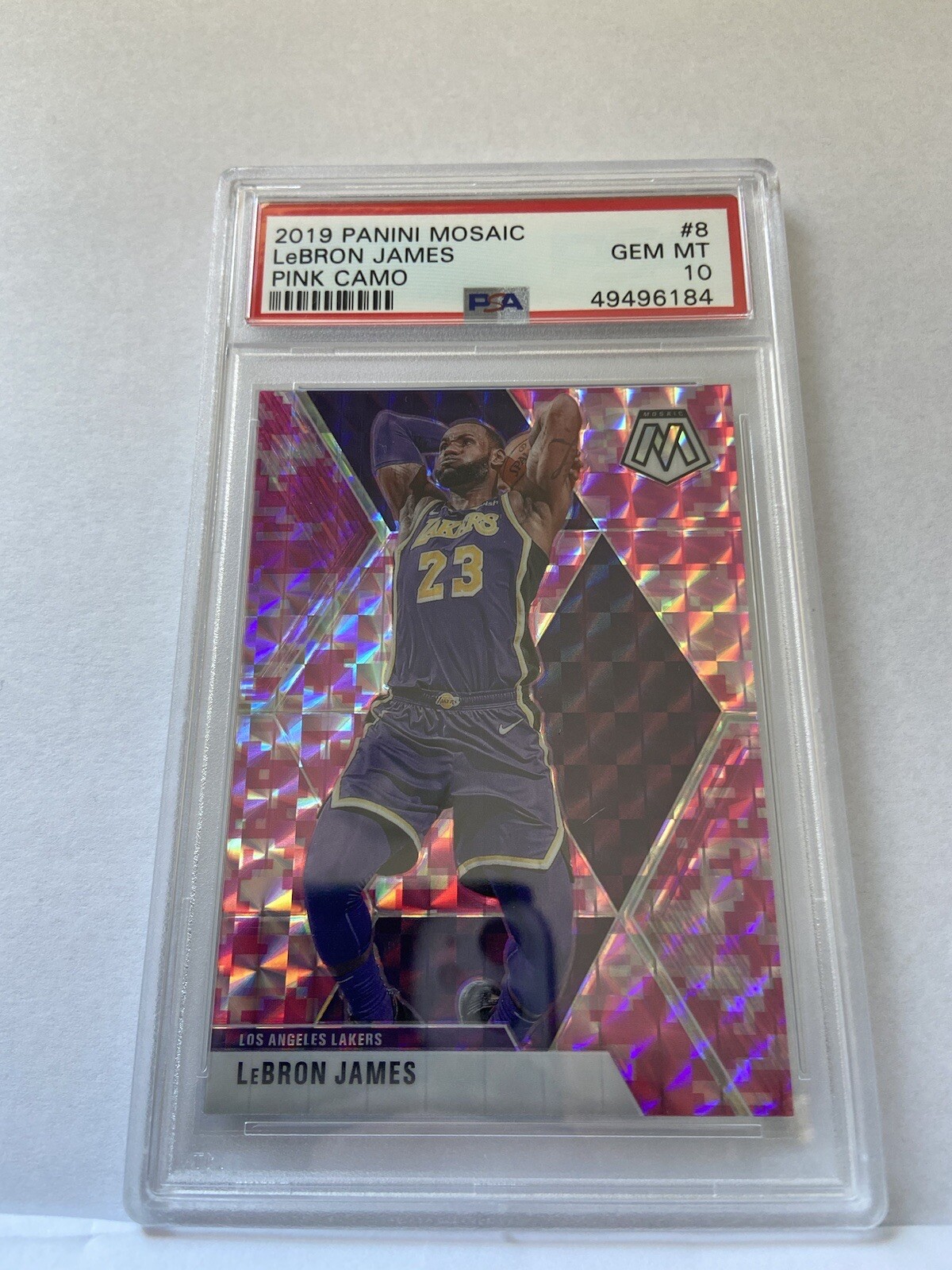 2019-20 Mosaic LeBron James Pink Camo Prizm #8 PSA 10 Lakers Clean