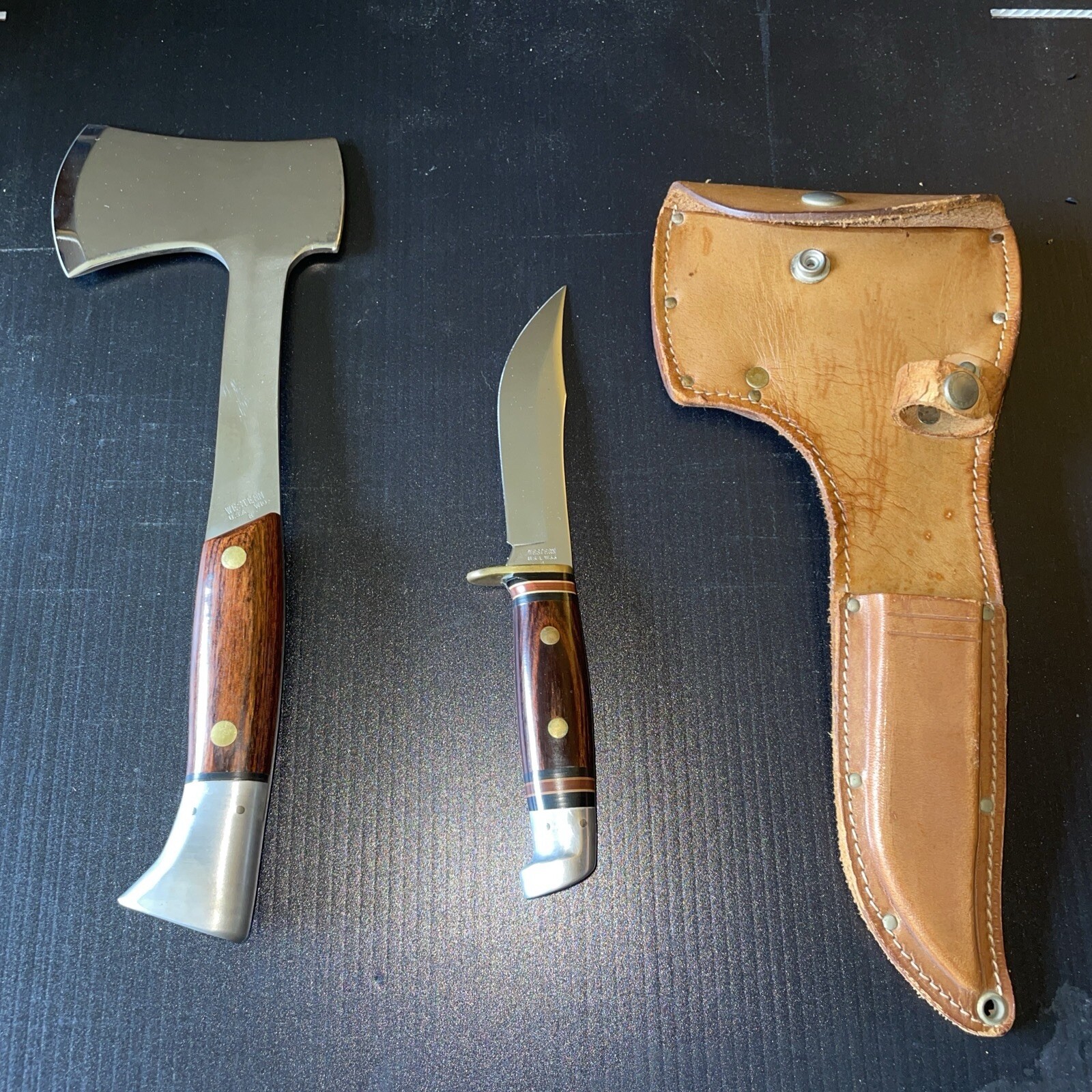 Western knife & Hatchet Set, rosewood handles, hatchet W10 D, knife W66