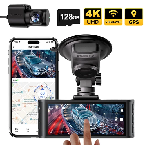 REDTIGER 4K Dash Cam Front and Rear, Touch Screen 3.18 Inch, Free 128GB Card