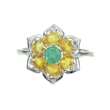 925 Sterling Silver Ring Round Emerald 4mm Sapphire Gemstone Jewelry Size 8