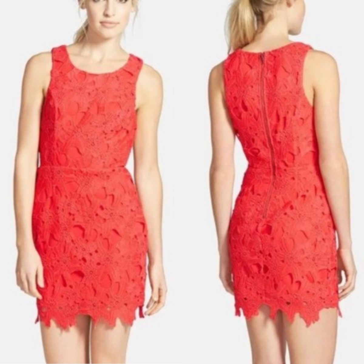 ASTR The Label Coral Sleeveless Lace Sheath Dress S