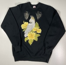 Vintage Cockatoo Sweatshirt Sz M Art Painted Custom Glitter Made In USA 90s