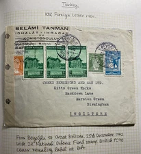 1942 Beyoglu Turkey Commercial Censored Cover to Birmingham UK National Stamp