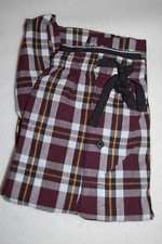 Mens Woven Pajama Pants BURGUNDY WHITE PLAID 2 Pockets SLEEP LOUNGE Size S 28-30