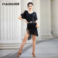 Latin DanceDress Female Adult Ballroom Rumba Tassel Training Dancewear with Belt