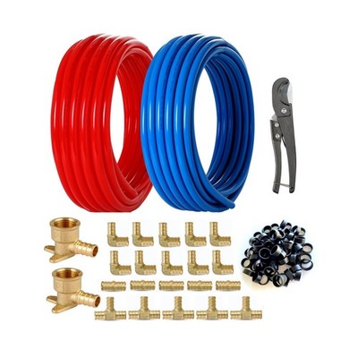 1/2 Inch PEX-B Pipe/Tool Kit: Blue & Red Each 100 Feet (200 ft) PEX Tubing wi...