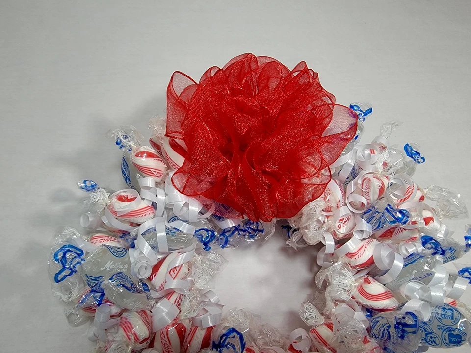 Handmade Edible Christmas Candy Wreath with Peppermint Candies - Image 2 of 4