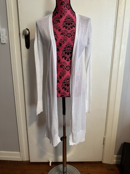 Seafolly M Cardigan White Mesh Long Sleeve Open Drape Long Length Cotton EUC