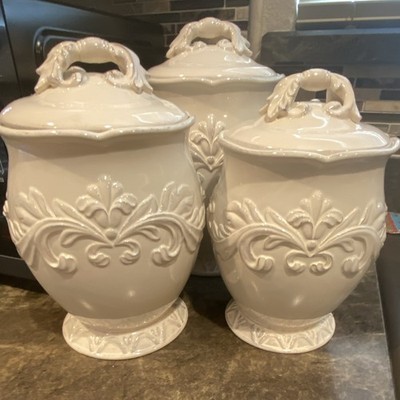 Certified International 3pc White Floral Ceramic Canister Set w/ Lids