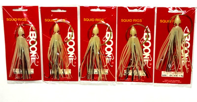 5 PACKS Boone 4.75'' Rigged Squid Glo Size 3/0 Hook 06552