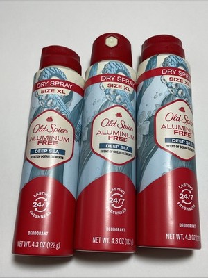(3 CAN) Old Spice Dry Spray XL Aluminum Free Deep Sea Deodorant 122gEACH