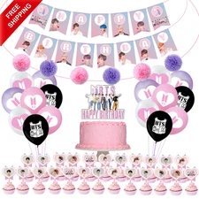 Kpop BTS Birthday Party Kit Supplies Banner Cake Topper Cupcake Toppers Balloons
