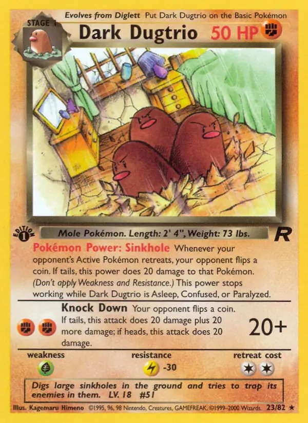 Dark Dugtrio - 23/82 - Pokemon Team Rocket 1st Edition Rare Card WOTC NM
