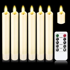 KSWING Upgraded Real Wax Short LED Flameless Taper Candles with Remote, 6 PCS Iv